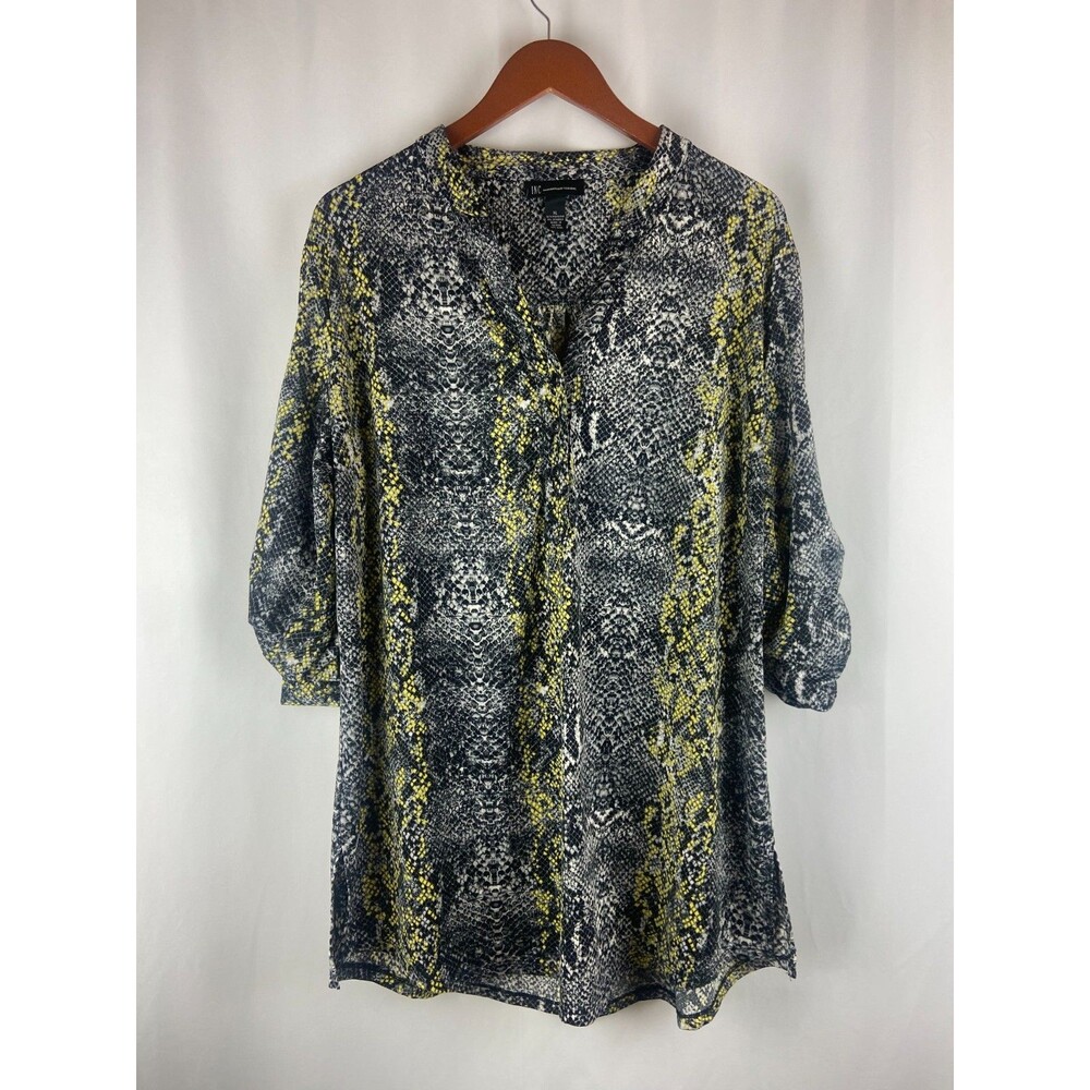 INC International Concepts Women's XL Button Tunic Yellow Animal Print Stretch